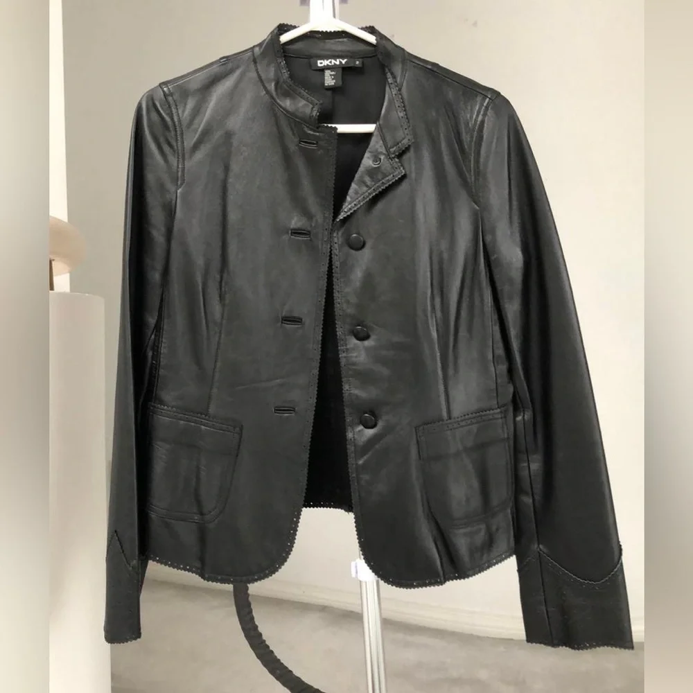 DKNY Women’s Black Leather Jacket - Picture 1 of 6